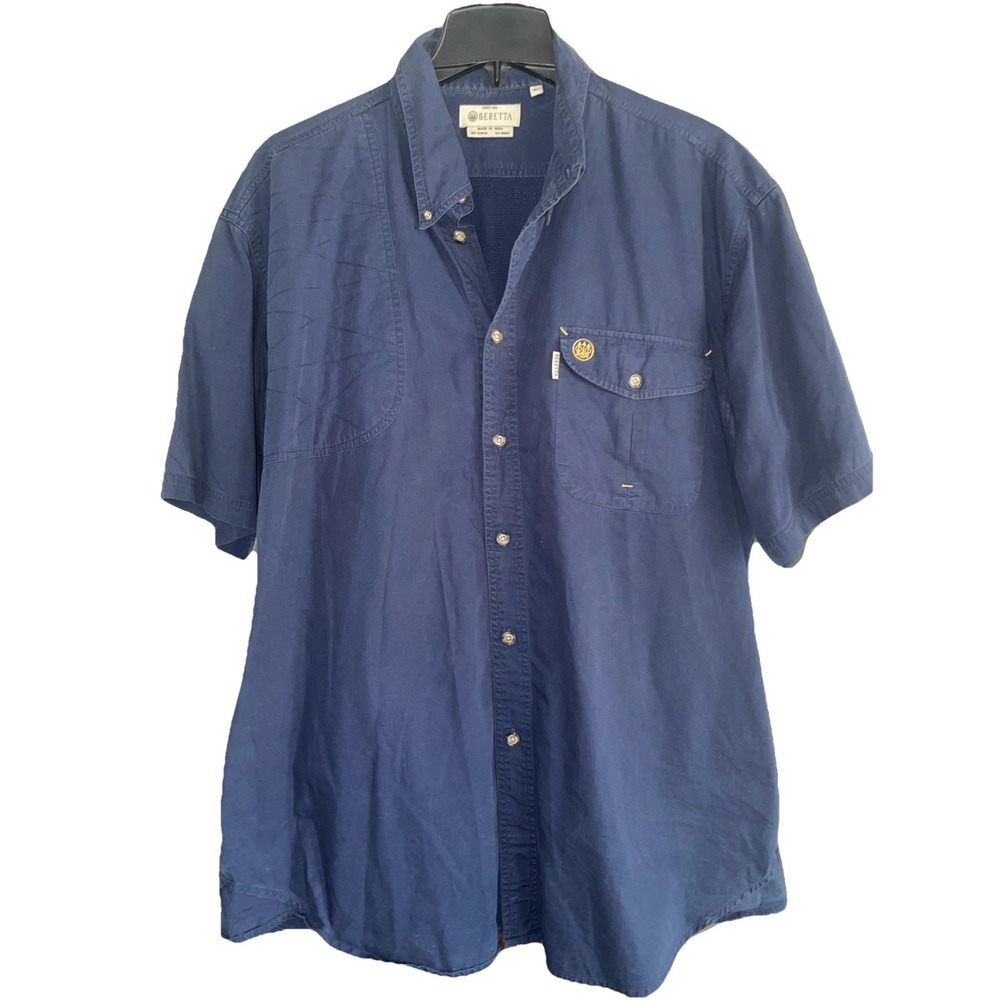 Beretta Men's XL Navy Blue Short Sleeve Button Up Shirt